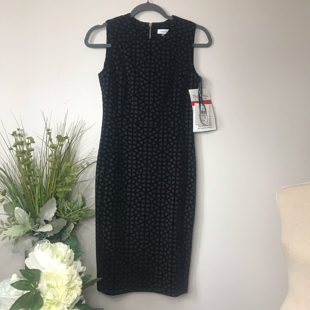 Calvin Klein Black Patterned Midi Dress